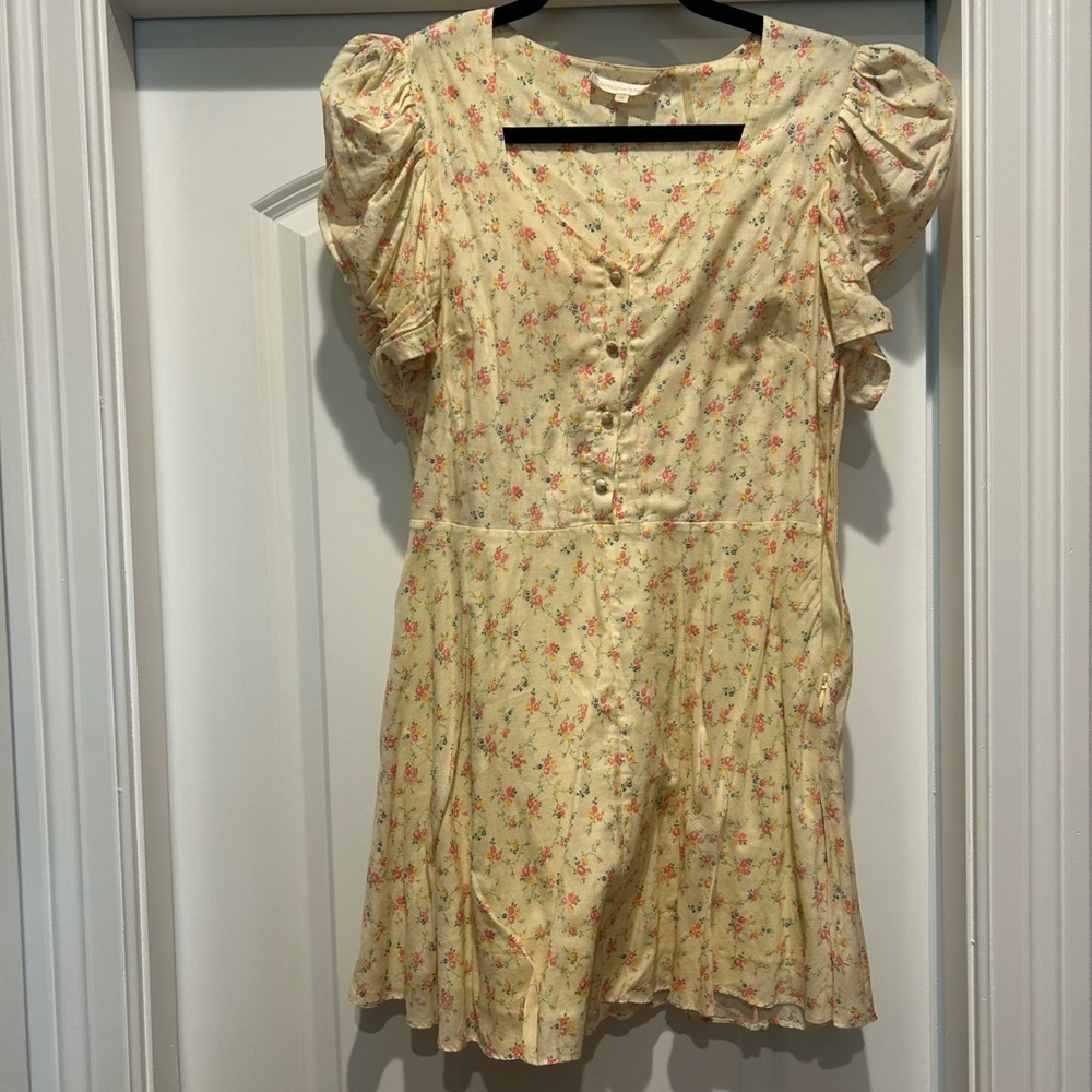 LoveShackFancy Ivory Dress with Pink Floral Design
